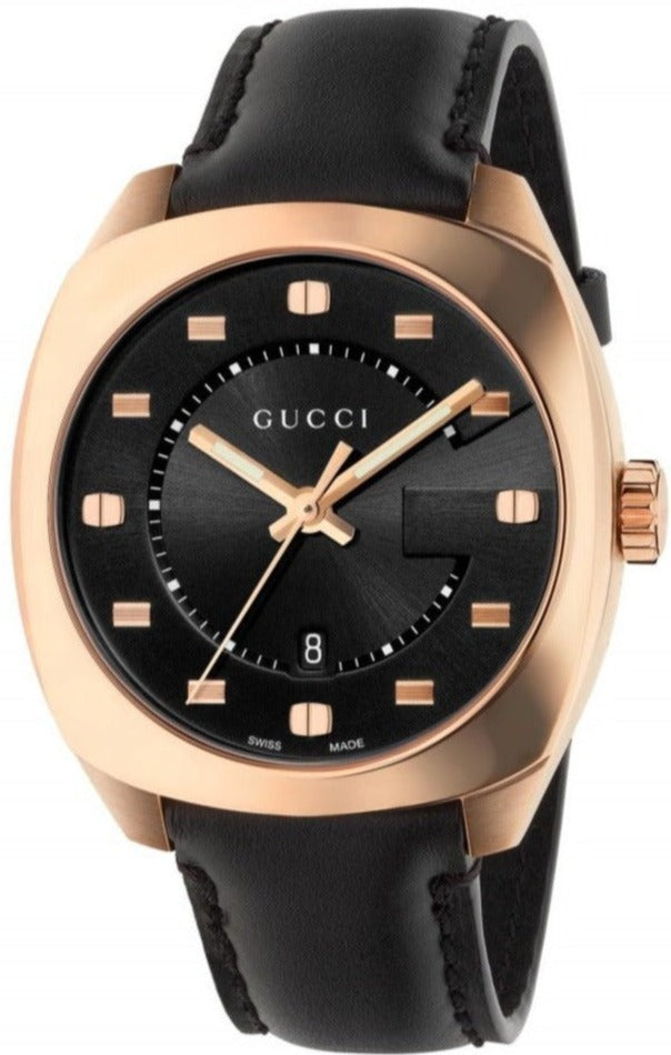 Gucci GG2570 Quartz Black Dial Black Leather Strap Watch For Men