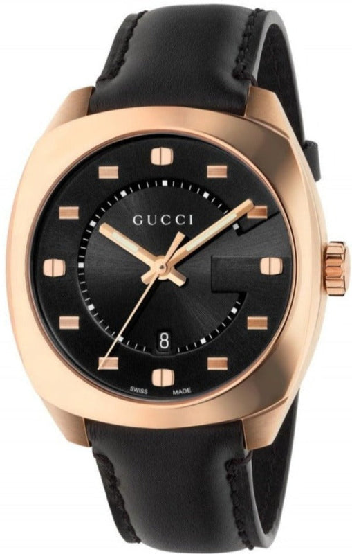 Gucci GG2570 Quartz Black Dial Black Leather Strap Watch For Men