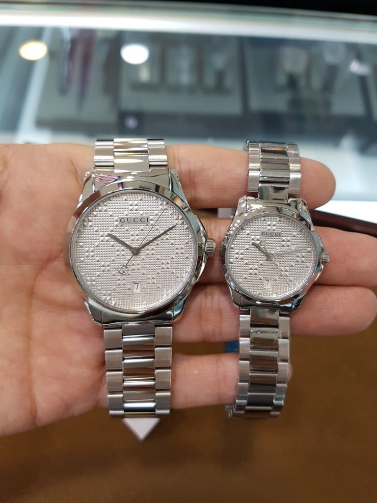 Gucci G-Timeless Small diamond pattern-YA126551Women\'s watch quartz Small G-Ti Gucci G Timeless Silver Dial Silver Steel Strap Watch For Women main image 3