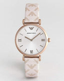 Emporio Armani Analog Grey Dial Pink Leather Strap Watch For Women - AR11126