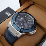 Guess Rigor Multifunction Chronograph Blue Dial Blue Leather Strap Watch For Men - W0040G7