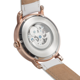 Fossil Boyfriend Automatic Skeleton Silver Dial Brown Leather Strap Watch for Women - ME3109