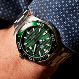 Tag Heuer Aquaracer Calibre 5 Green Dial Silver Steel Strap Watch untuk Pria - WAY201S.BA0927
