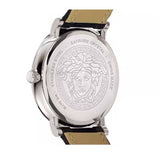 Versace V-Circle Silver Dial Black Leather Strap Watch for Men - VEBQ01219