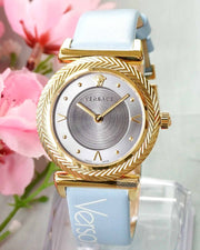 Versace V-Motif Grey Dial Blue Leather Strap Watch for Women - VERE00318