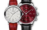 IWC Portofino Automatic Diamonds Silver Dial Red Leather Strap Watch for Women - IW357408