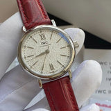 IWC Portofino Automatic Diamonds Silver Dial Red Leather Strap Watch for Women - IW357408