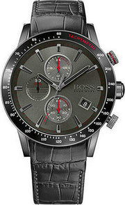 Hugo Boss Rafale Chronograph Grey Dial Black Leather Strap Watch For Men - HB1513445