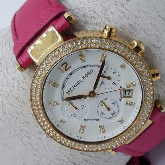 Michael Kors Parker White Dial Pink Leather Strap Watch for Women
