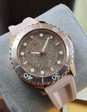 Michael Kors Runway Three Hand Crystal Pave Dial Pink Rubber Strap Watch For Women - MK6854