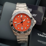 Tag Heuer Aquaracer Professional 300 Orange Diver Automatic Orange Dial Silver Steel Strap Watch for Men - WBP201F.BA0632