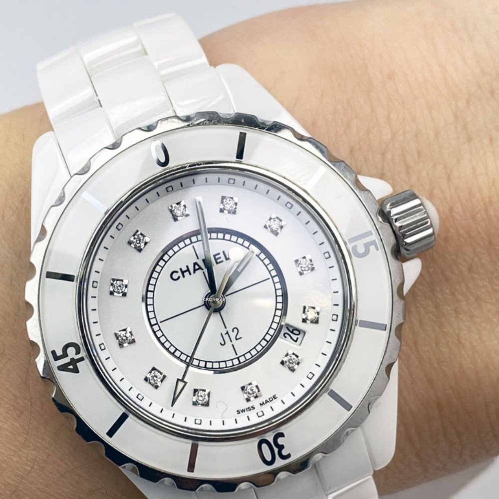 Chanel J12 Quartz Diamonds White Dial White Steel Strap Watch for Women  Watch for Women