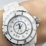 Chanel J12 Quartz Diamonds White Dial White Steel Strap Watch for Women - J12 H5703