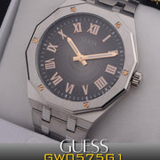 Guess Asset Quartz Black Dial Silver Steel Strap Watch For Men - GW0575G1