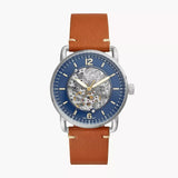 Fossil Forrester Luggage Automatic Skeleton Blue Dial Brown Leather Strap Watch for Men - ME3179