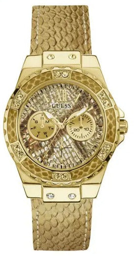 Guess Limelight Quartz Gold Dial Gold Leather Strap Watch For Women