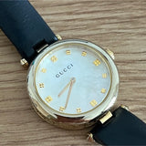 Gucci Diamantissima Quartz Mother of Pearl Dial Black Leather Strap Watch for Women - YA141404