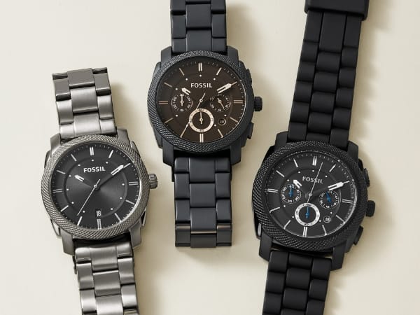 Fossil Machine Men for Chronograph Steel Strap Black Dial Black Watch