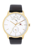 Tommy Hilfiger Hunter White Dial Black Leather Strap Watch for Men - 1791606