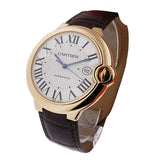 Cartier Ballon Blue de Cartier Silver Dial Brown Leather Strap Watch for Men - W6900551