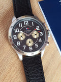 Tommy Hilfiger Sport Chronograph Black Dial Black Leather Strap Watch for Men - 1791050