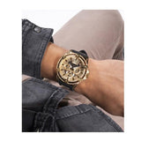 Guess King Quartz Crystals Gold Dial Black Silicone Strap Watch For Men - GW0537G2