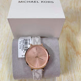 Michael Kors Jayne Three Hand Rose Gold Dial White Leather Strap Watch For Women - MK7128