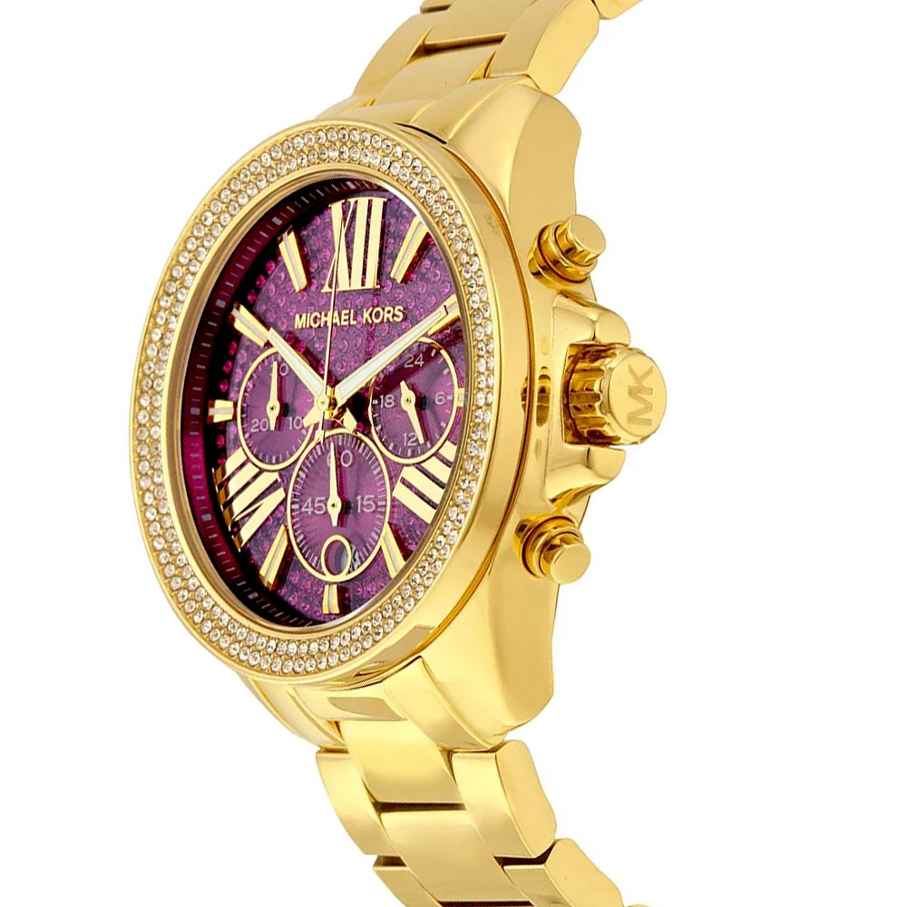 Michael Kors Wren Purple Dial Gold Steel Strap Watch for Women