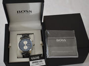 Hugo Boss Jet Chronograph Blue Dial Black Leather Strap Watch for Men - 1513283