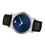 Movado Museum Blue Dial Black Leather Strap Watch For  Men - 2100009