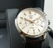 Tag Heuer Carrera Chronograph White Dial Brown Leather Strap Watch for Men - CBN2013.FC6483