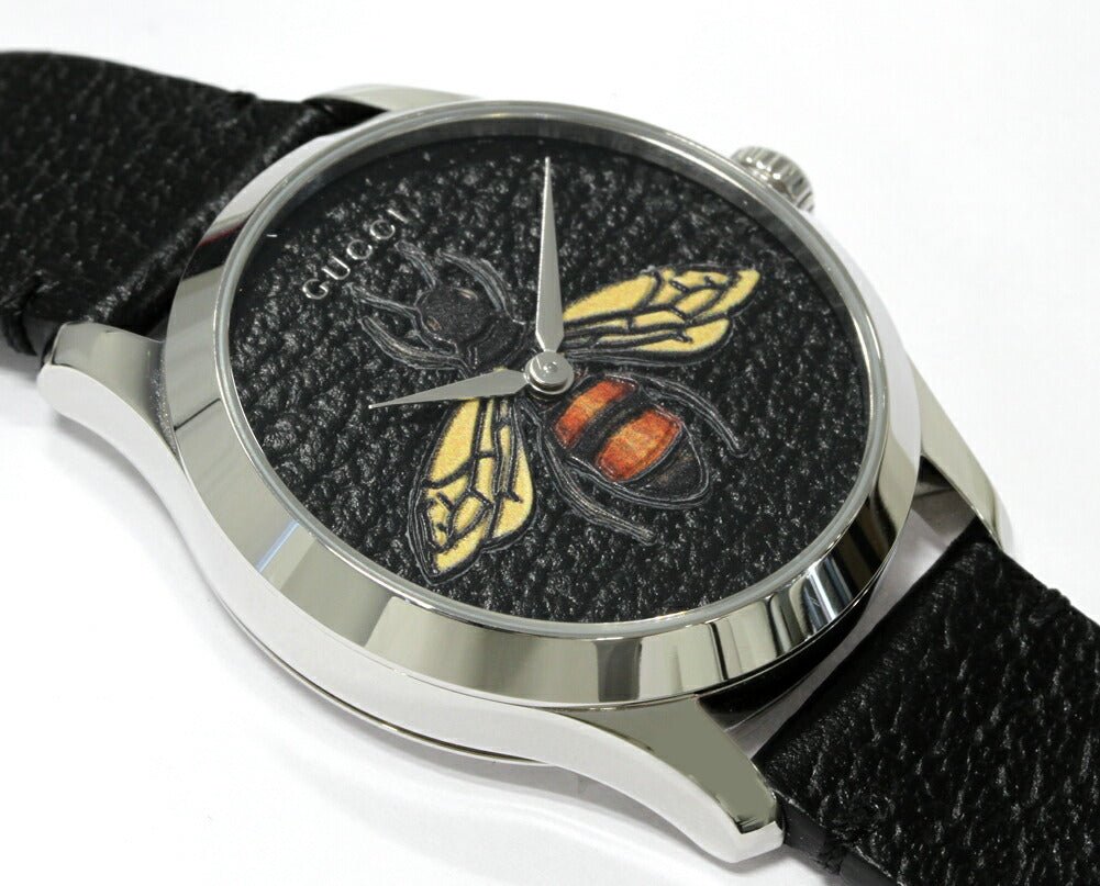 Gucci G Timeless Bee Black Dial Black Leather Strap Watch For Women Gucci G Timeless Bee Black Dial Black Leather Strap Watch For Women