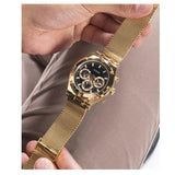 Guess Continental Chronograph Black Dial Gold Mesh Strap Watch For Men - GW0582G2