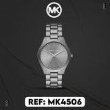 Michael Kors Slim Runway Quartz Grey Dial Grey Steel Strap Watch For Women - MK4506