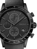 Hugo Boss Rafale Chronograph Black Dial Black Leather Strap Watch For Men - 1513456