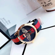Gucci G Timeless Bee Red & Blue Dial Red Two Tone Nylon Strap Watch For Men - YA1264061