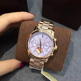 Michael Kors Runway Chronograph Purple Dial Rose Gold Steel Strap Watch For Women - MK6163