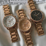 Fossil Neutra Chronograph Mother of Pearl Brown Dial Rose Gold Steel Strap Watch for Women - ES5218