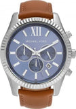 Michael Kors Lexington Chronograph Blue Dial Brown Leather Strap Watch For Men - MK8537