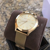 Michael Kors Slim Runway Champagne Dial Gold Mesh Bracelet Watch for Women - MK3282