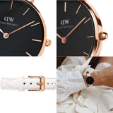 Daniel Wellington Classic Petite Bondi Black Dial White Leather Strap Watch For Women - DW00100283