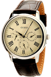 Guess Wafer Quartz White Dial Brown Leather Strap Watch For Men - W70016G2