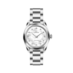Omega Seamaster Aqua Terra Quartz Diamonds Mother of Pearl Dial Silver Steel Strap Watch for Women - 220.10.28.60.55.001