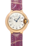 Cartier Ballon Bleu Diamonds White Dial Pink Leather Strap Watch for Women - WE902050