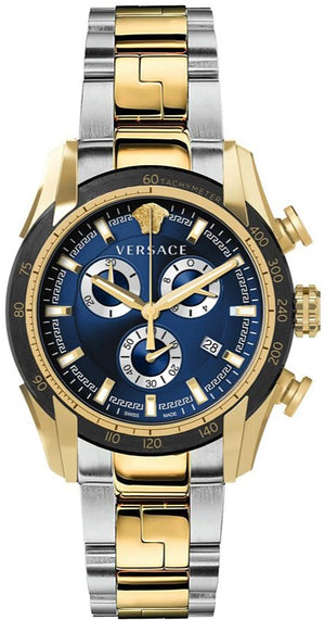 Versace V-Ray Chronograph Quartz Blue Dial Two Tone Steel Strap Watch For Men - VE2I01021