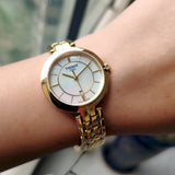 Tissot Flamingo Mother of Pearl White Dial Gold Steel Strap Watch For Women - T094.210.33.111.00