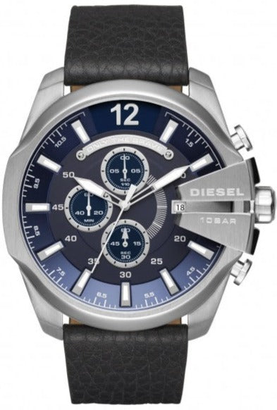 Diesel Mega Chief Chronograph Blue Dial Black Leather Strap  display picture 2