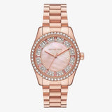 Michael Kors Lexington Three Hand Mother of Pearl Pink Dial Rose Gold Steel Strap Watch For Women - MK7444