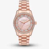 Michael Kors Lexington Three Hand Mother of Pearl Pink Dial Rose Gold Steel Strap Watch For Women - MK7444