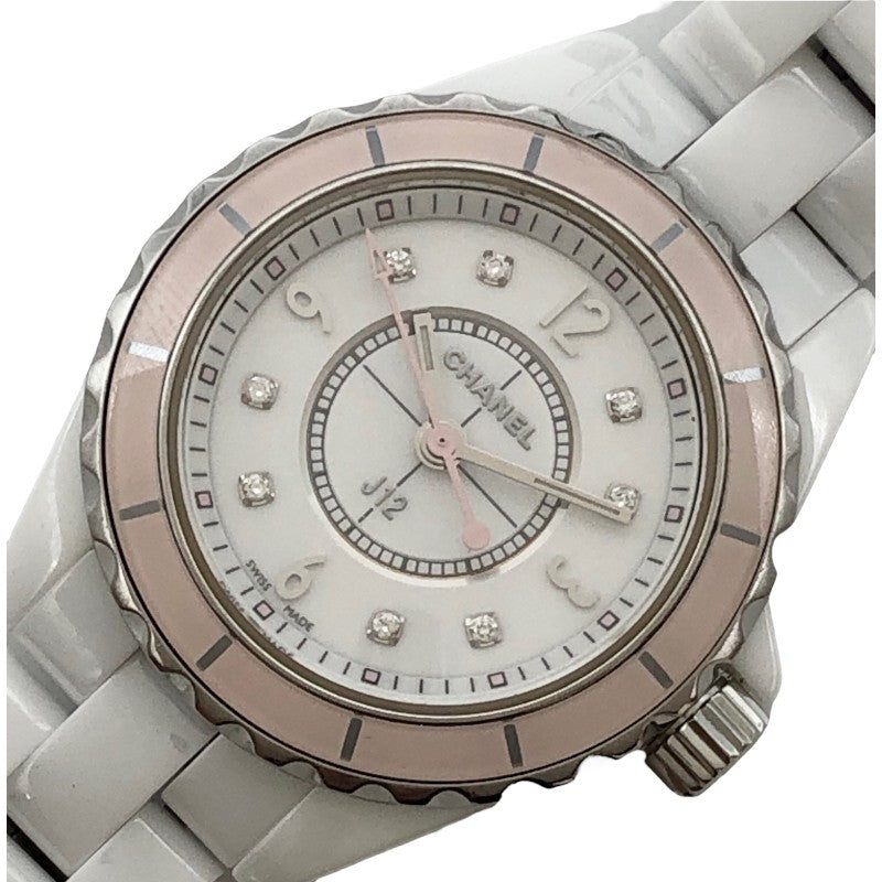 Chanel J12 Quartz Diamonds Ceramic White Dial White Steel Strap 